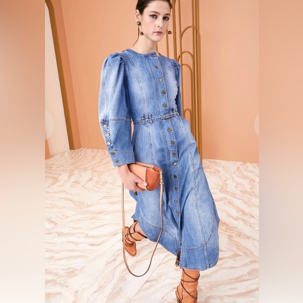 Ulla Johnson Blue Denim Midi Dress - Picture 2 of 11